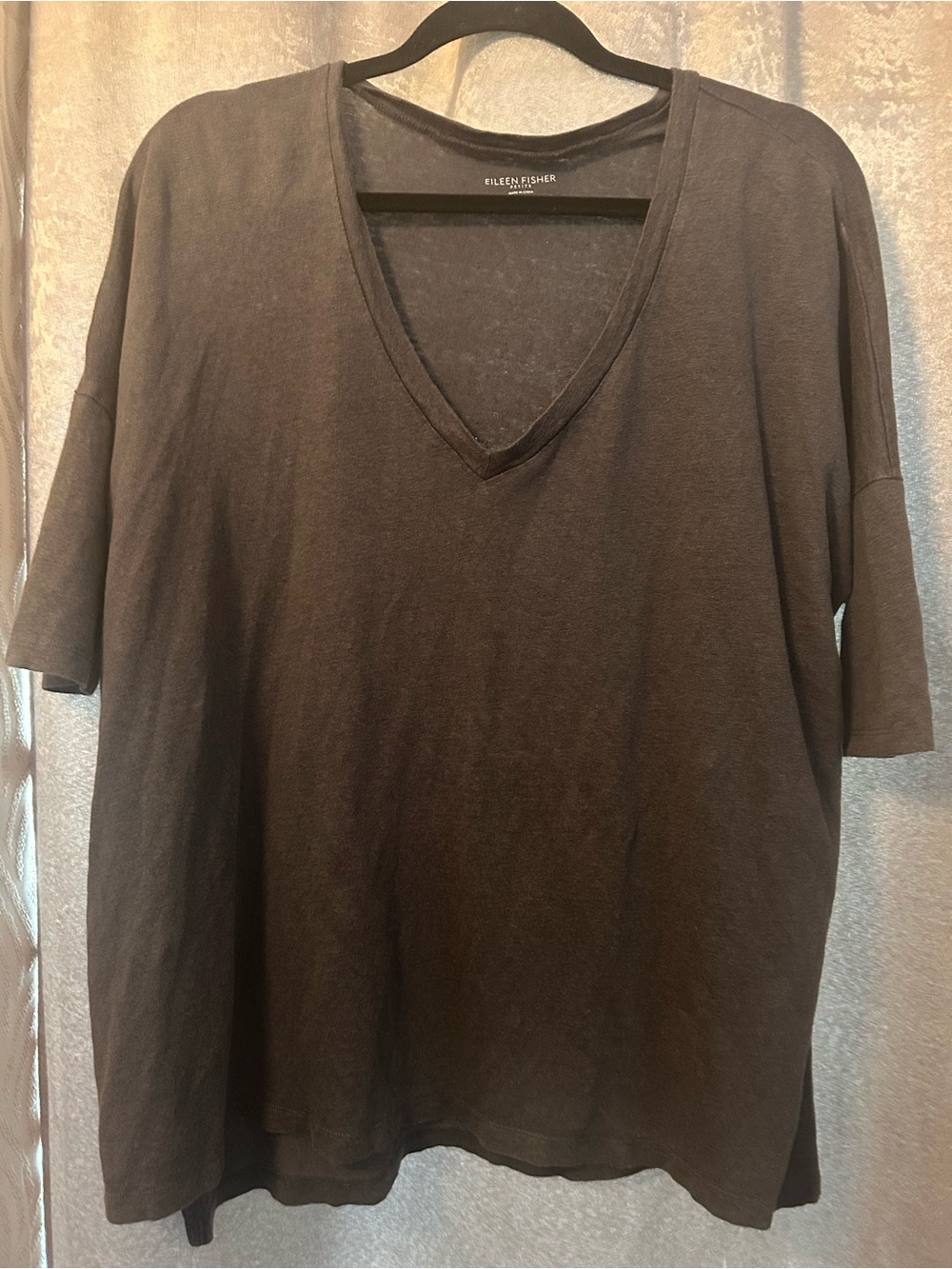 Eileen Fisher Small Asymmetric V Neck organic Linen Lightweight Gauzy Airy Boho